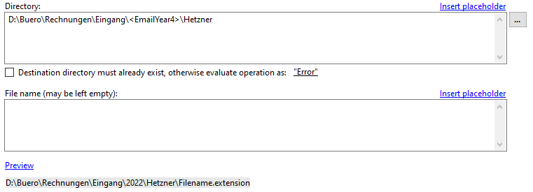 settings for saving an attachment