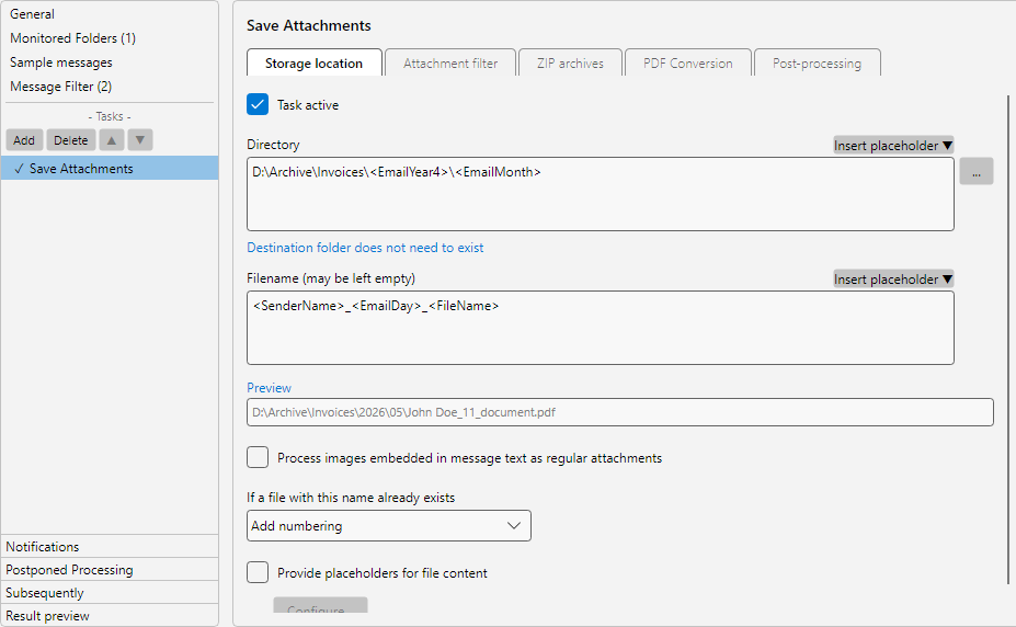 Save attachments task