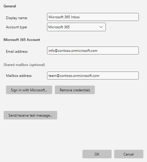 Account editor in Microsoft 365 mode