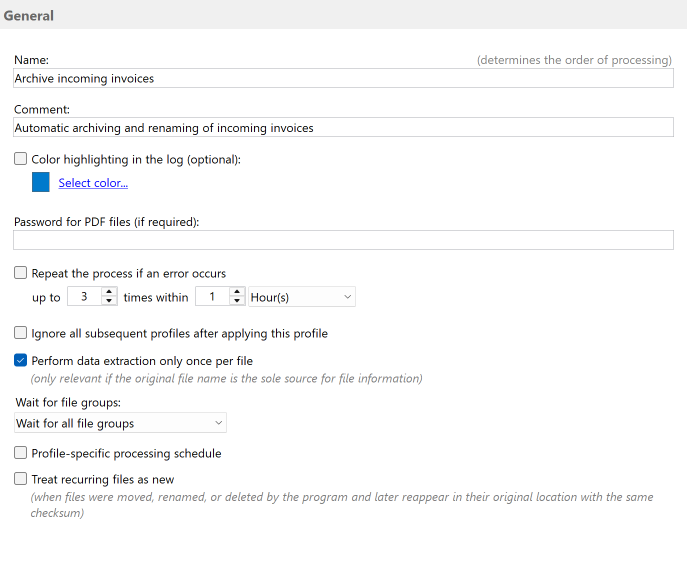Profile general settings