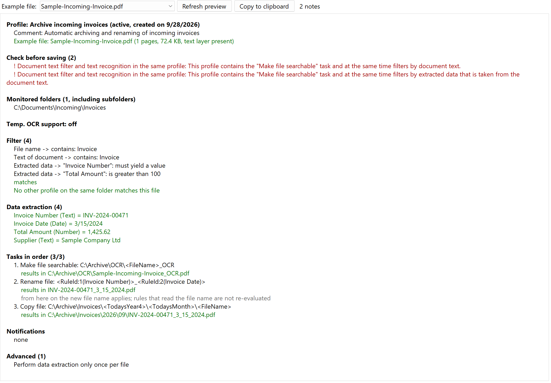 Overview with check before saving