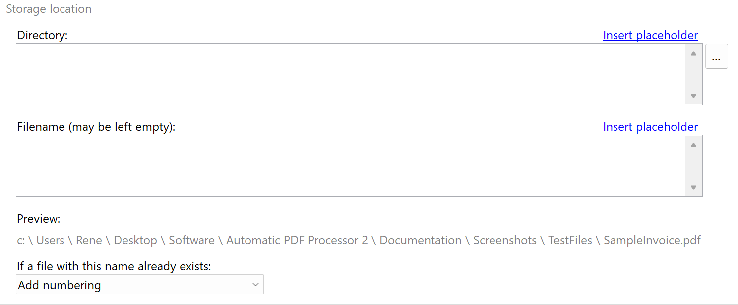 Storage location for documents with attachments