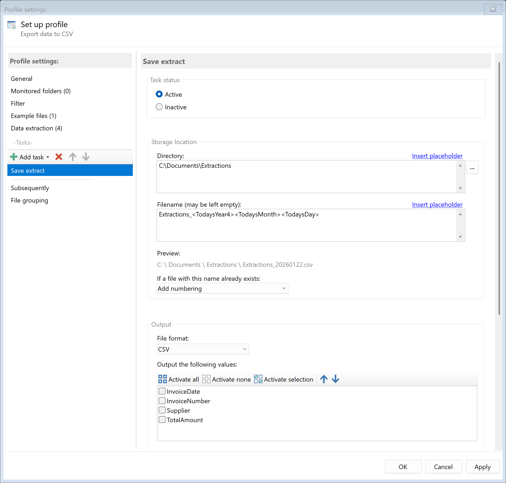 Task: Save Extractions