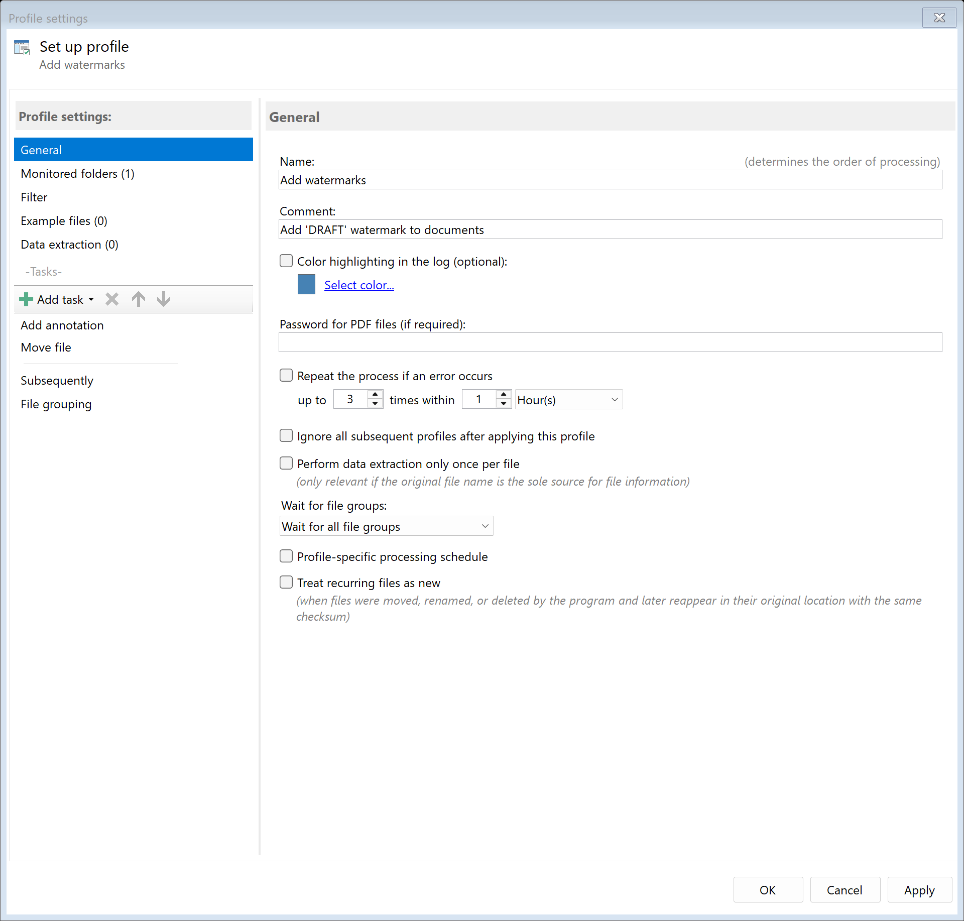 Create profile for watermark