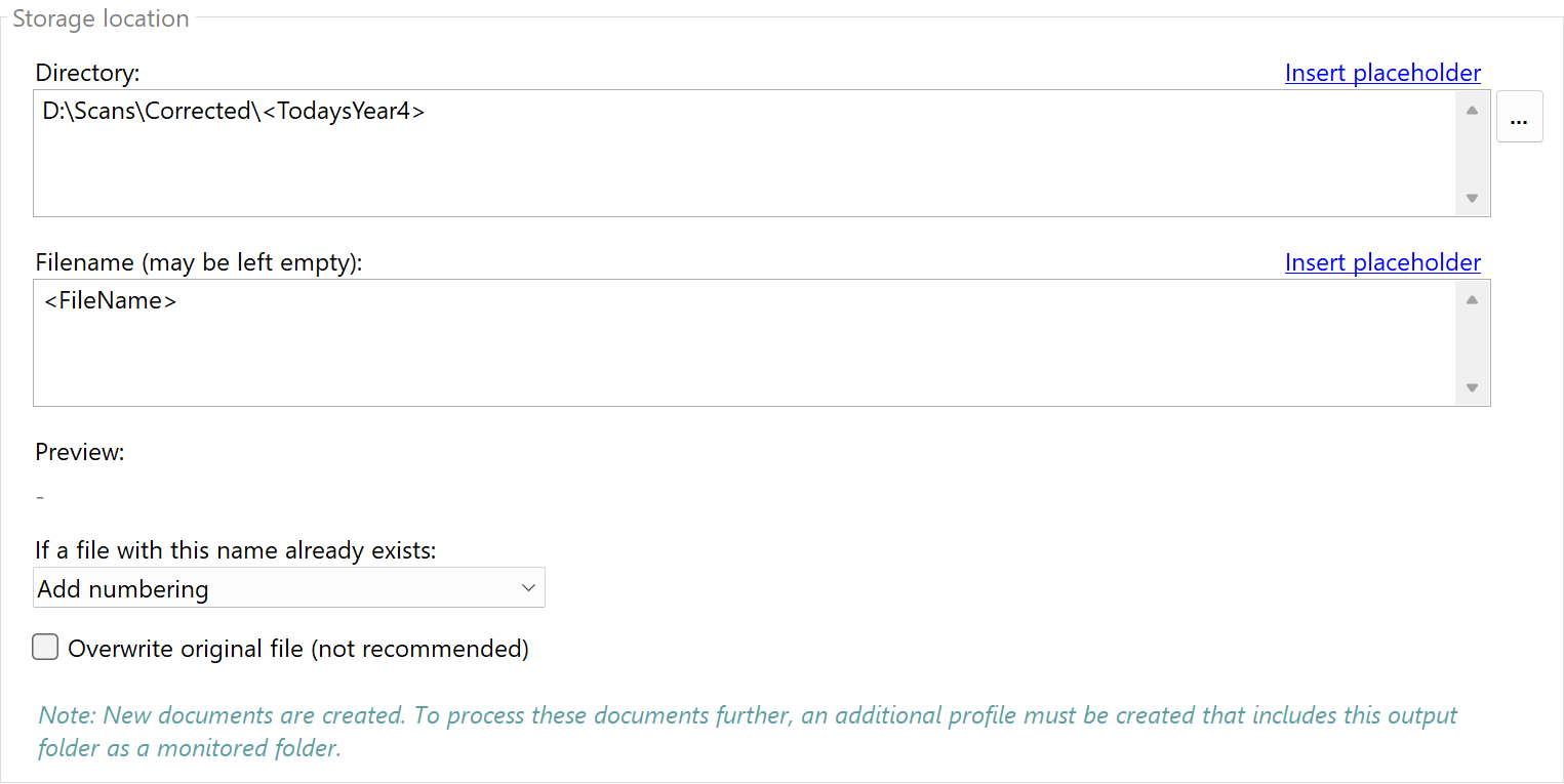 Storage location for corrected documents