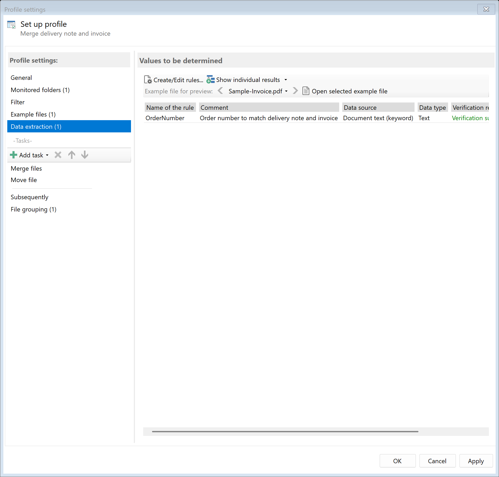 Extraction rules for document matching