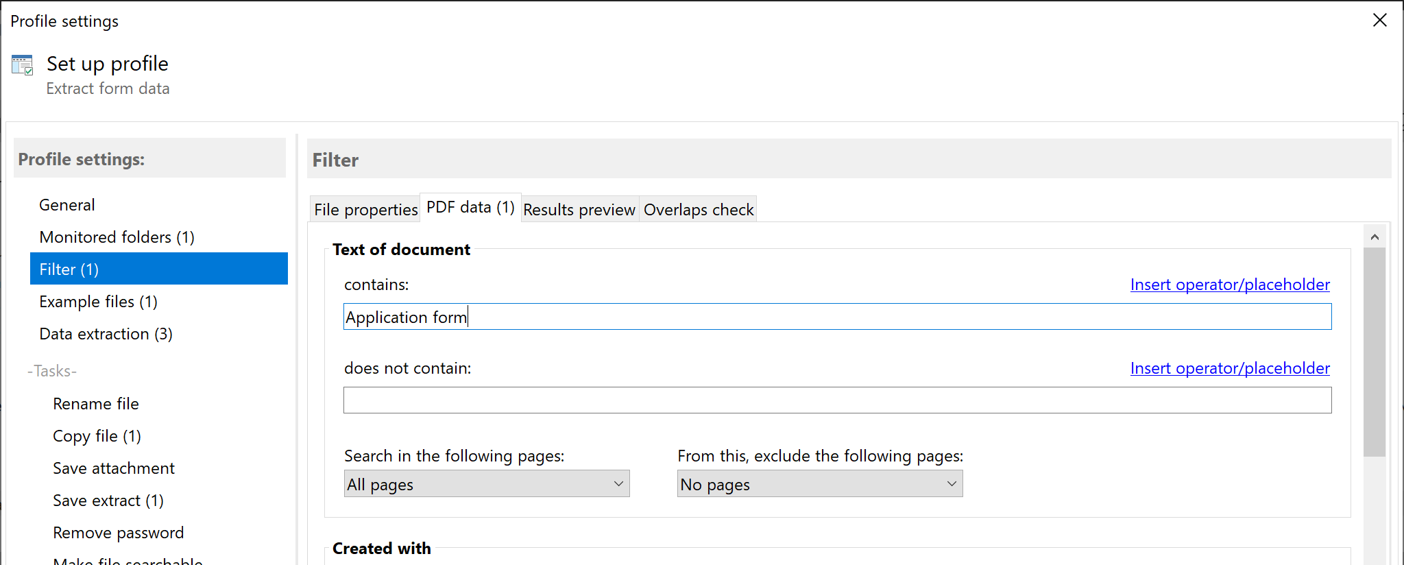 Set filter for PDF forms