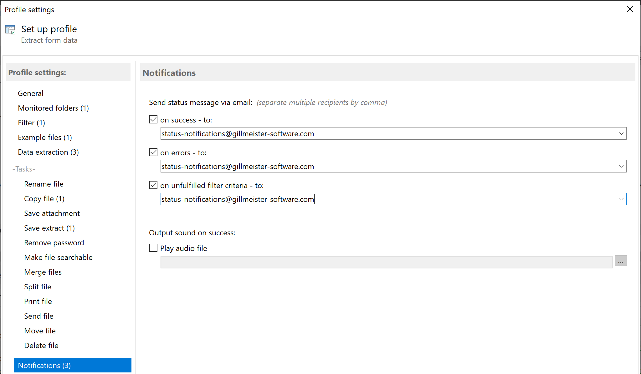 Status notifications via email