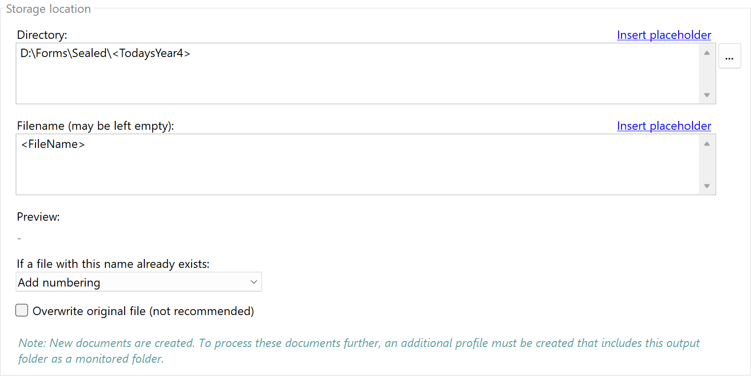 Storage location for flattened documents