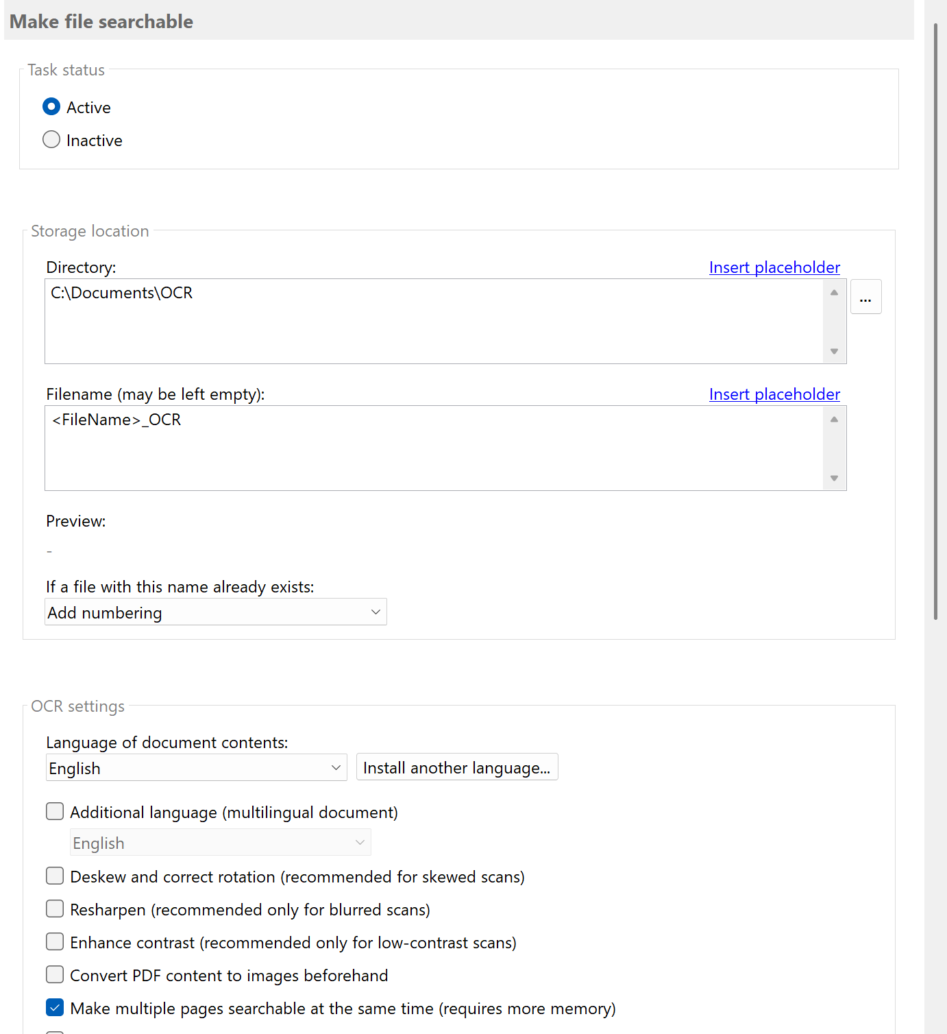 Optimal OCR settings