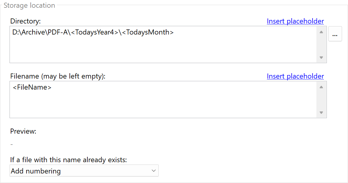 Storage location settings