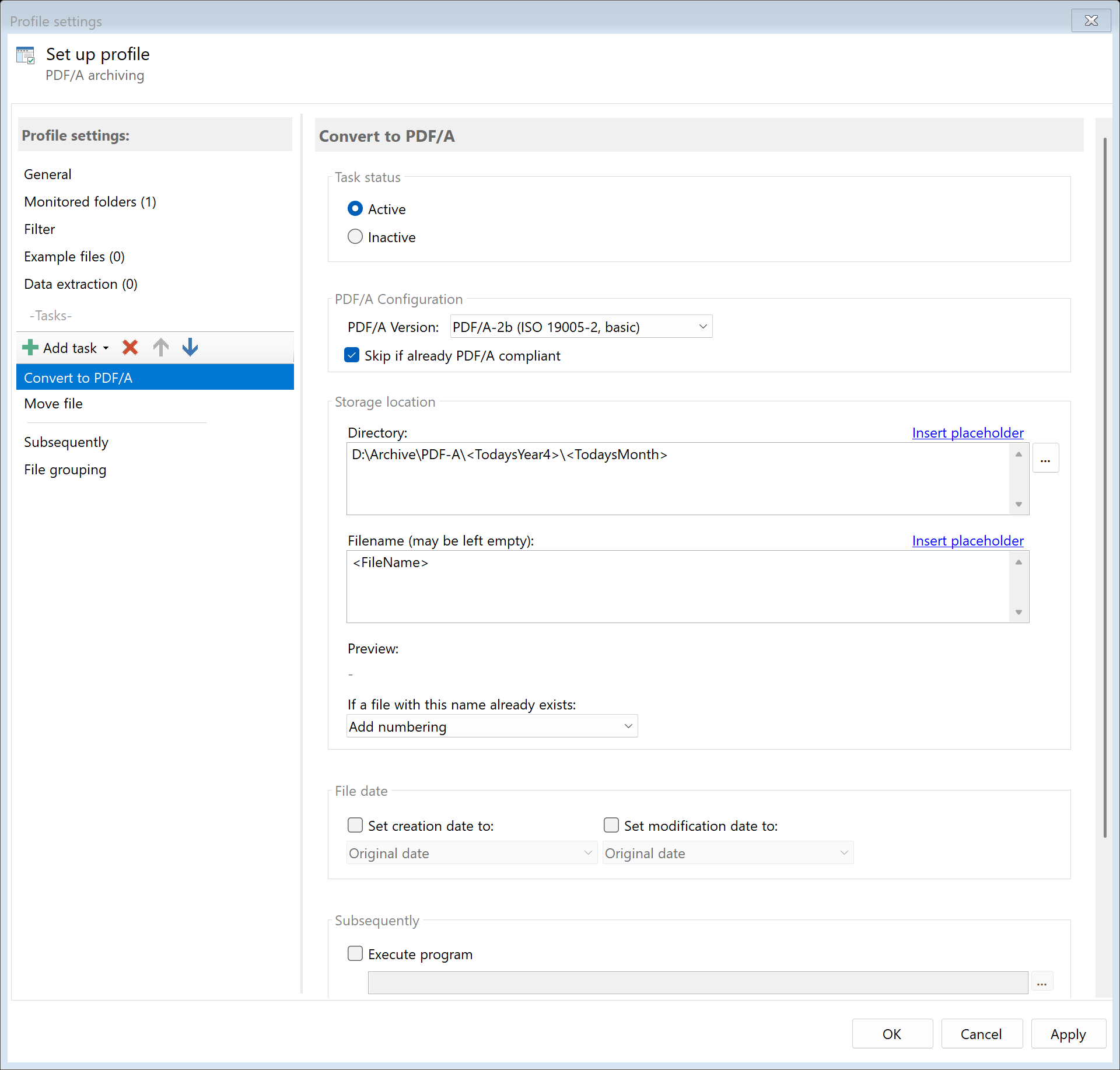 Convert to PDF/A task