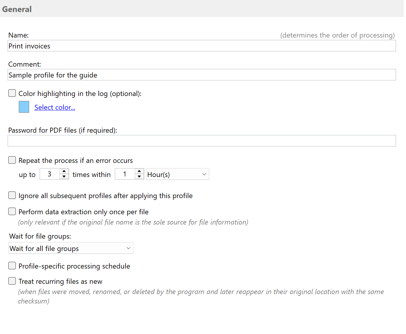General profile settings