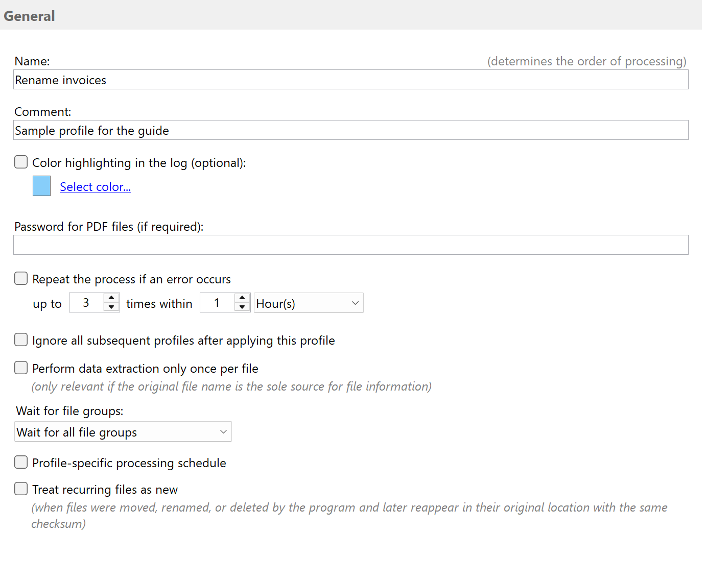 Create profile for renaming