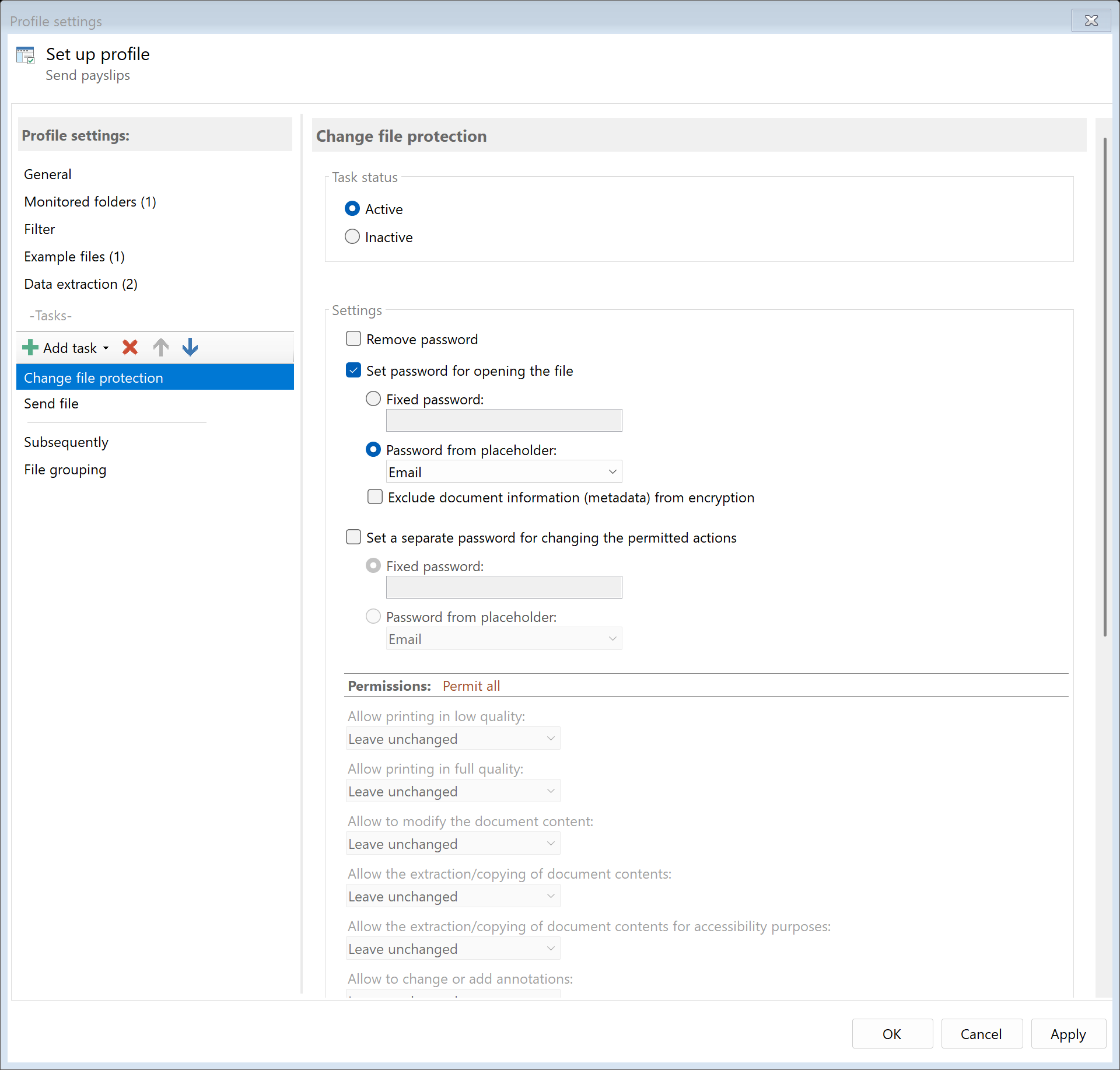 Password protection settings