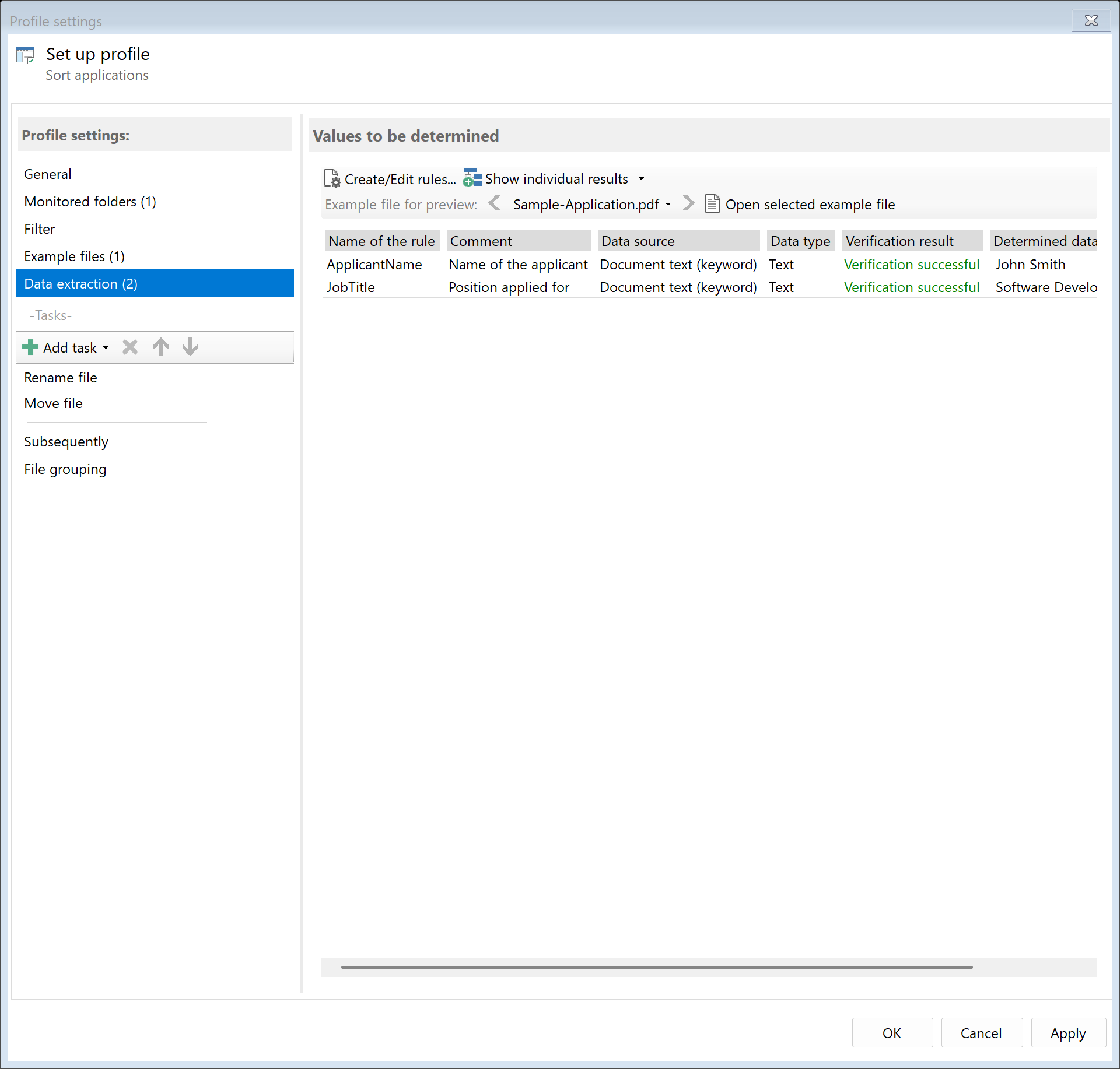 Extraction rules for applicant data