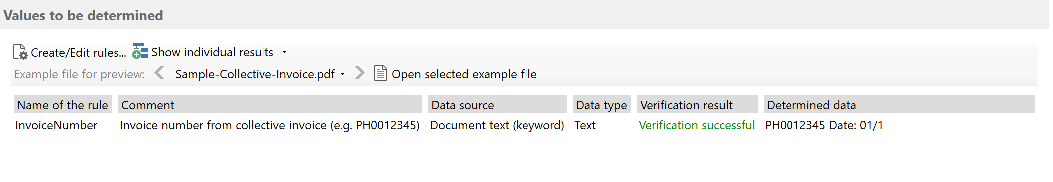 Extraction rule for invoice number