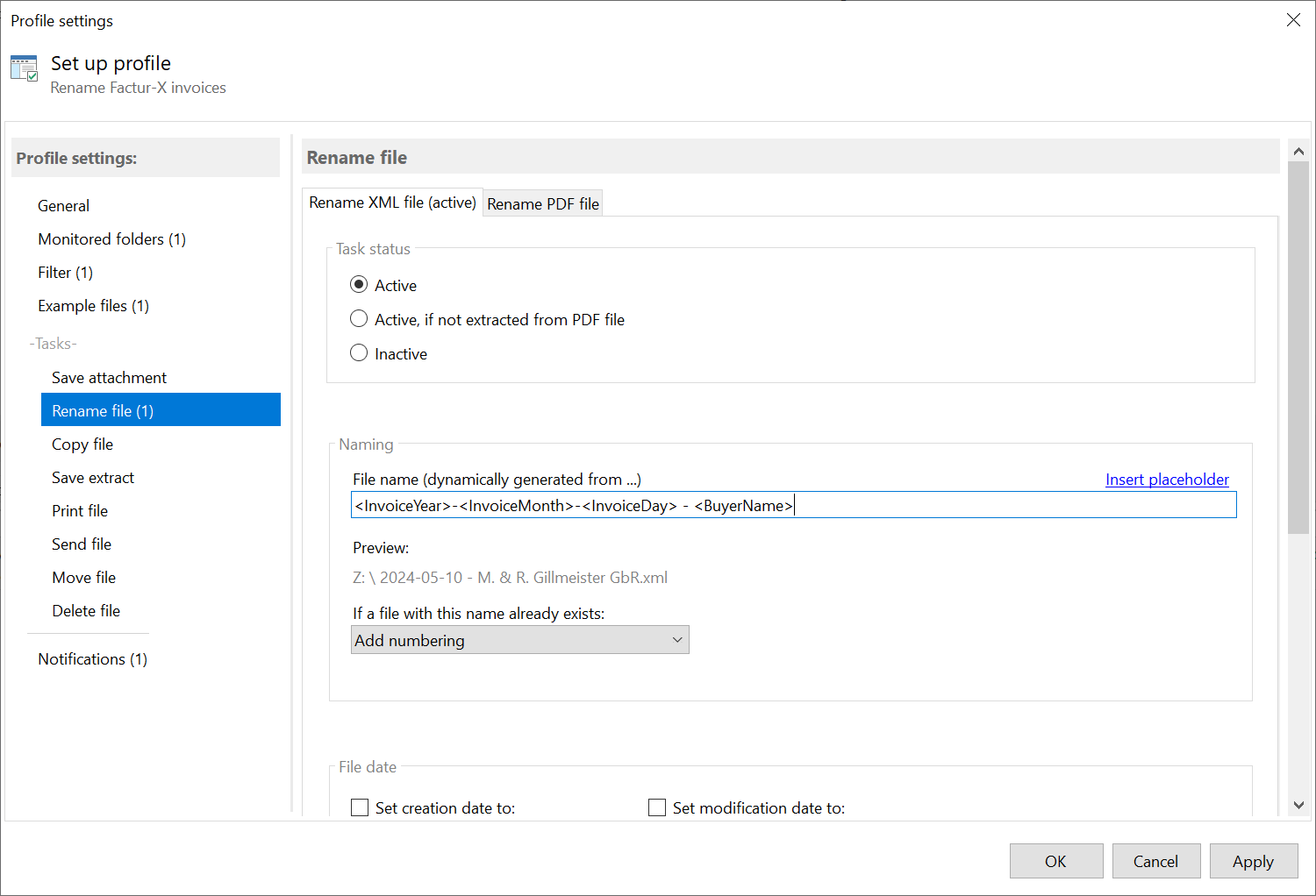 Configuration - rename Factur-X file